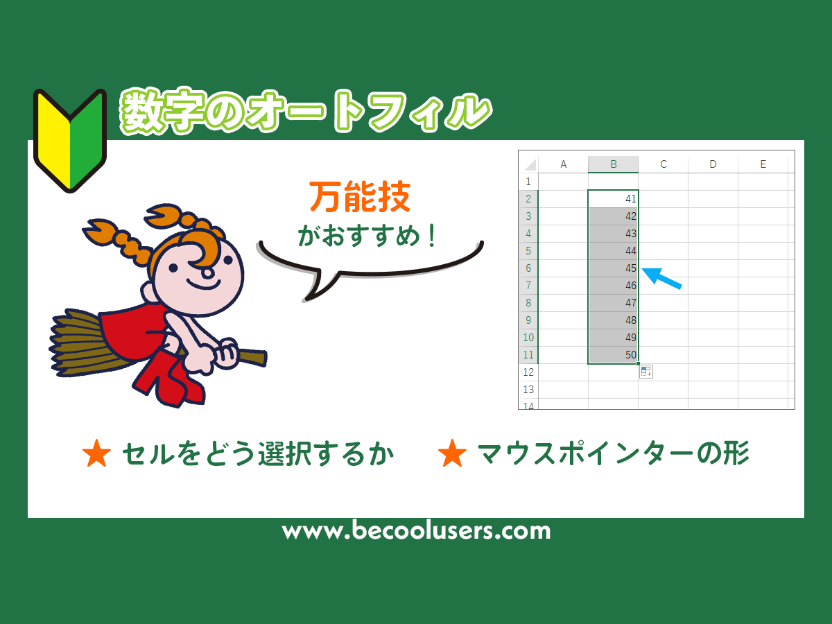 エクセルで数字を順番に連続入力 オートフィル