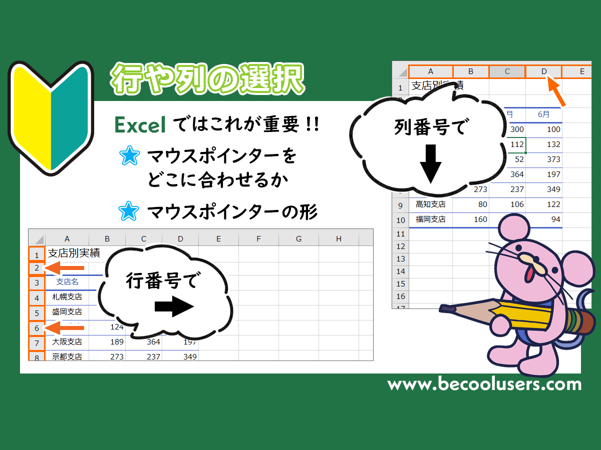 行や列の選択 Excel初心者さんのための基本編