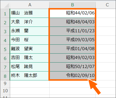 年月日をスラッシュで区切っている