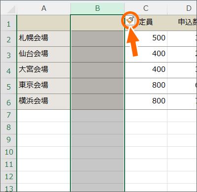 列挿入のオプションボタン