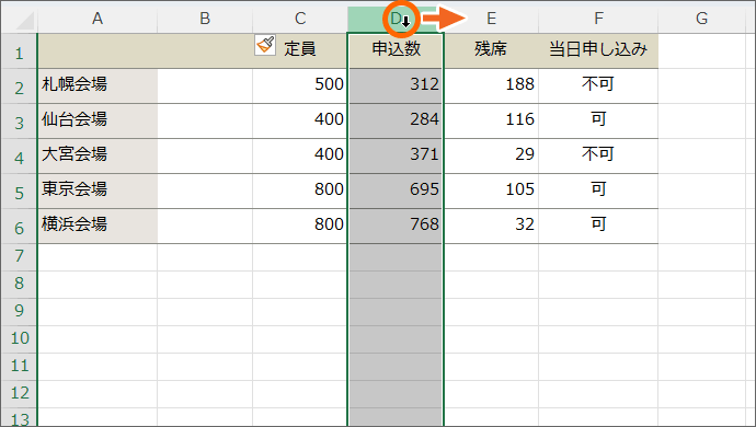 D列から選択