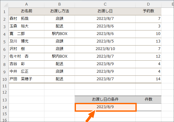 条件の日付を比較演算子なしで入力