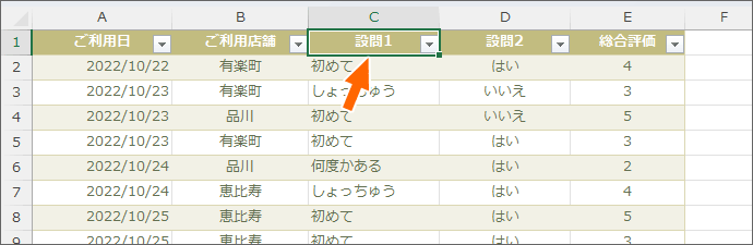 見出しのセルを選択