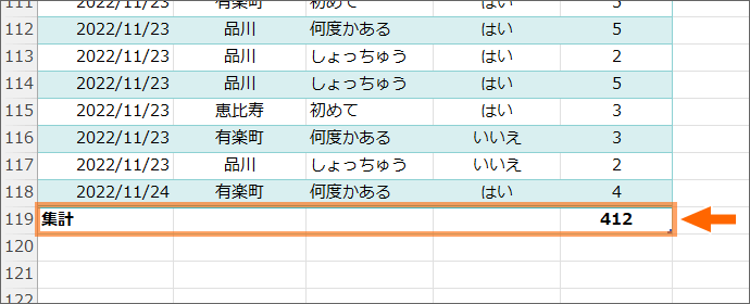 集計行が表示された