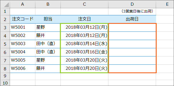 土日 祝日を除いた 営業日後の日付を求めるworkday関数 Excel エクセル